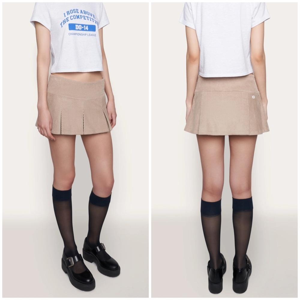 Pleated Cord Mini Skirt - Women's Casual Skirt
